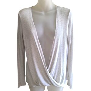 Joah Brown Saint Longsleeve Top Light Grey Stone Sheer Twist Front Size M/L